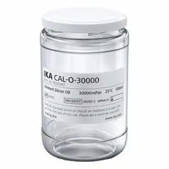 Liquid viscosity standard in a clear glass jar with a 12-month shelf life. Used to verify and calibrate rotational viscometers in quality control and research laboratories.