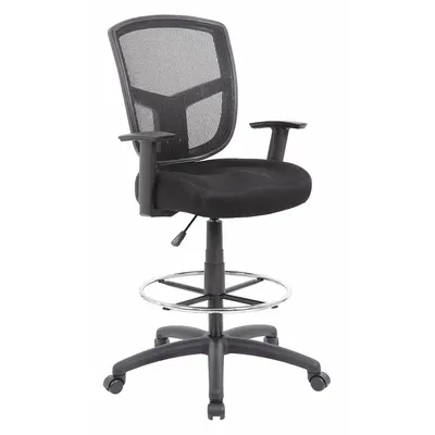 BOSS Drafting Chair: Black, Mesh Material, Adj Arms Arm, 19 in Seat Wd, 19 in Seat Dp - Adjustable-Arm Drafting Chairs