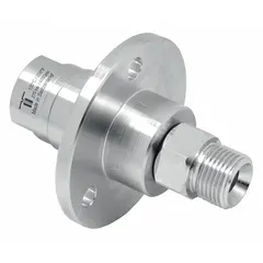 This MOSMATIC rotary union is a straight, single-passage joint made of nickel-plated C38500 brass for air service. It features a 3/8 in rotating shaft and is rated for a maximum speed of 1000 RPM. Commonly used to transfer air from a stationary supply into rotating equipment in industrial machinery and automation systems.
