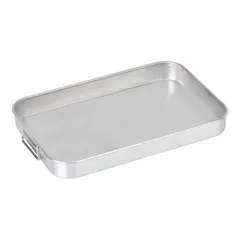 Uncoated aluminum bake and roast pan in silver with closed bead closure. Solid construction with drop handles for secure lifting. Suitable for baking and roasting in commercial food service environments.