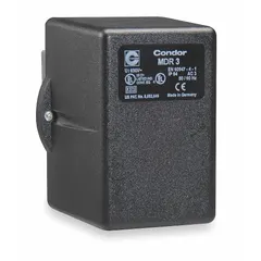 Diaphragm-type pressure switch with 3/8" FNPT connection. Operating range 60 psi to 232 psi, factory-set ON at 160 psi and OFF at 200 psi. Used in air compressor systems to control motor operation based on pressure thresholds.