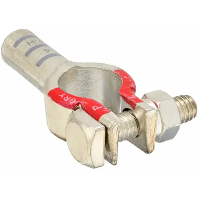 ECO-MAX Battery Terminal: Straight, Crimp, 4 ga, Gray Color, Positive, Copper/Tin - Straight Alignment