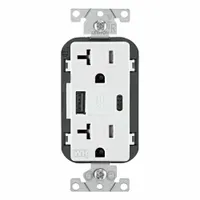 USB Receptacle: Decorator Duplex, 5-20R, USB Type A/C, White, 125V AC, 20 A (MPN W5833-W)