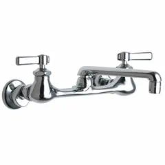 Wall-mounted widespread utility faucet from Series 540. Constructed of cast brass with a polished chrome finish. Includes mounting hardware. Suitable for commercial handwashing or pot-filling applications.