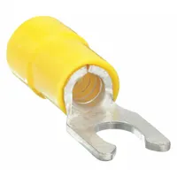 Fork Terminals: Yellow, Vinyl, #8 Stud Size, 12 AWG – 10 AWG Wire Range, Locking Fork