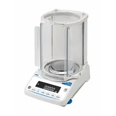 Analytical lab balance with 152 g capacity, 0.0001 g readability, and 0.0001 g repeatability. Features an LCD display and ABS housing. Used for precise weighing of small samples, chemicals, and powders in laboratory, research, and quality control applications.