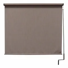 This right-side pole-and-crank-operated awning from the Regal Series features a Light Brown fabric with 92% UV protection. The bungee and hook tie-down system allows secure fastening. Suitable for shading outdoor areas such as patios, decks, and terraces.