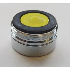 Brass aerated flow outlet with chrome finish. Male 13/16"-27 UNS connection. Used as a faucet aerator or outlet component in plumbing systems to deliver aerated flow.