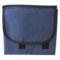 This disposable intubation supply case is made of blue polyester and measures 10 inches in overall width. It is designed for organized storage and transport of laryngoscopy equipment, including blades, handles, and accessories, suitable for use in hospital emergency departments, operating rooms, and ambulance services