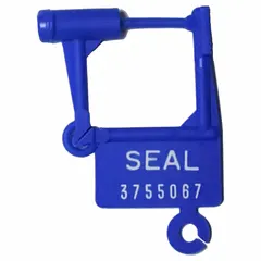 Plastic hasp padlock seals with a white marking reading 'Sealed' and sequential numbers. Breaking strength of 8 lb and lock length of 1 53/100 in. Supplied in packs of 1,000. Used for tamper-evident security on meters, valves, and utility enclosures.