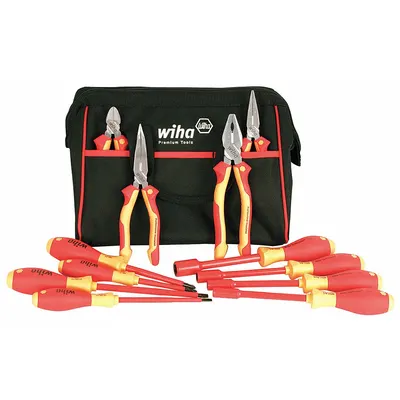 WIHA Insulated Tool Kit: Insulated, 13 Total Pcs, Drivers and Bits/Pliers - Tool Sets with Tool Bag