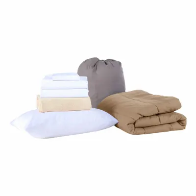 MARTEX T200 XL Full Cotton Bed Sheet Set with Twin Blankets, Tan - Bedding & Bath Linen Sets