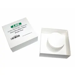 This C grade glass fiber filter has a diameter of 7 cm, thickness of 0.28 mm, and pore size of 1.2 µm. It is used for laboratory filtration requiring fine particle retention, such as gravimetric analysis, air monitoring, and sample preparation.