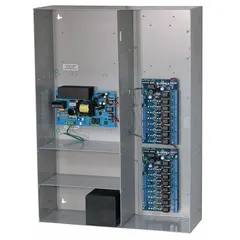 This ALTRONIX power supply board with steel enclosure converts 115V AC input to 12VDC output at 9A. Suitable for providing regulated DC power in industrial control panels, security systems, and access control installations.