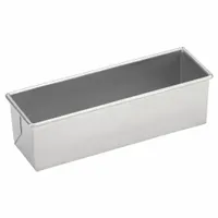 Single-slot pullman bread pan made of aluminized steel for even heat distribution. Overall width 4 3/4 inches, depth 4 inches. Suitable for baking uniform sandwich-style loaves in commercial or foodservice settings