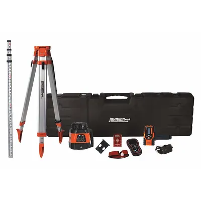 JOHNSON LEVEL Rotary Laser: 1,500 ft Range w/Receiver, Red Beam, Horizontal/Vertical - Horizontal & Vertical-Beam Rotary Laser Levels