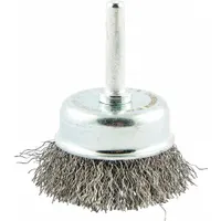 This cup brush features crimped steel fill with a 0.012 in fill diameter for light cleaning of carbon steel surfaces. The 1-3/4 in brush diameter and 1/4 in shank make it suitable for surface preparation and finishing in metal fabrication and maintenance tasks
