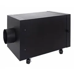 Steel negative air machine delivering 500 cfm airflow at a single speed. Front air intake draws air through the included filter for particulate filtration and negative air pressure maintenance. Suitable for construction, renovation, or remediation projects requiring containment of airborne contaminants.