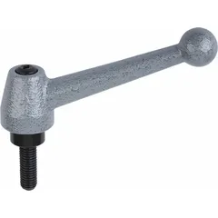 Steel ball-style adjustable handle with M10 threaded stud, 83 mm length. Provides a secure, repositionable grip for manual adjustment of clamping devices, machine guards, and positioning mechanisms in industrial machinery and equipment.