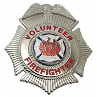 HEROS PRIDE Metal Badge: Volunteer Firefighter - Cross, 2 1/2 in x 3 in, Silver, Metal, Badge (MPN 4187N)