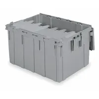 BUCKHORN Attached Lid Tote: 28 gal, 28 in x 21 in x 15 1/2 in, Gray Body, Gray Lid, Stacking Capable (MPN 39280)