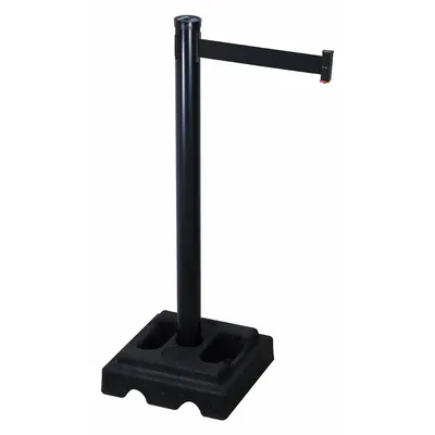 RETRACTA-BELT Barrier Post with Belt: Black, No Pattern, No Legend, 10 ft Belt Lg - Solid-Color Retractable Belt Post Barriers