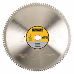 14-inch circular saw blade with 100 teeth, 0.13-inch cut width, and 1-inch arbor. Constructed from solid stock for cutting aluminum and other soft metals in fabrication and construction applications.
