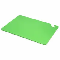 This green co-polymer cutting board measures 15 inches wide by 20 inches long. NSF certified for sanitation, it is suitable for food preparation tasks such as cutting, chopping, and transporting ingredients in commercial kitchens and food service settings