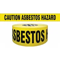 Polyethylene barrier tape with black 'Caution Asbestos Hazard' legend. 3 inches wide, 1000 feet long. Used to cordon off areas containing asbestos hazards in industrial, construction, and demolition settings