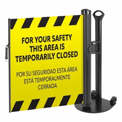 MODUS Single Mobile Stand: 38 in Post Ht, 11 1/2 ft Belt Lg, Yellow, 1 No. of Posts - Retractable Belt Barrier Systems