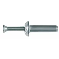 Metal removable screw-drive anchor with mushroom head, made of Zamac alloy with zinc-plated finish. Overall length 1-1/2 in. Suitable for fastening fixtures, conduit, or equipment into concrete, brick, or block in light- to medium-duty applications. Pack of 100.