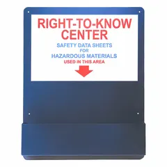 Wall-mount information center for displaying safety notices, instructions, or compliance information. Overall dimensions: 30 in height, 24 in width, 4 1/8 in depth. Mounting hardware not included.