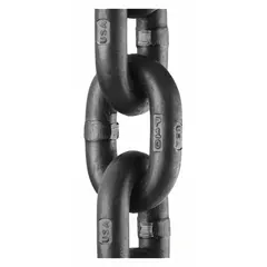 Grade-100 lifting chain with straight links, made from alloy steel with a black oxide finish. Suitable for overhead lifting, rigging, and load securement in industrial environments.