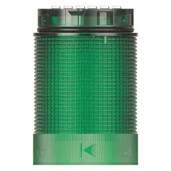Green flashing light module from the KombiSIGN 40 series. Operates at 24V DC with a 40 mm diameter and 59 mm height. Used in modular tower light assemblies for visual signaling in industrial control and automation applications.