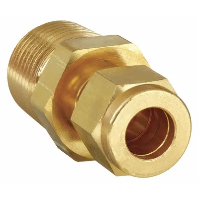 PARKER Compression Fitting Adapter: 3/8 in OD x 1/4 in Pipe Size, Compression x MNPT - Single-Ferrule Brass Compression Fittings