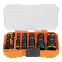 This flip socket set from KLEIN TOOLS covers socket sizes from 1/4 in to 3/16 in. The flip design allows quick size change without losing the socket. Suitable for turning fasteners in electrical, maintenance, and general industrial tasks where compact dual-size socket access is needed.