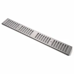 Rectangular slotted grate for light-duty Class A trench drains. Gray unfinished finish. Overall dimensions: 40 in length, 5-3/8 in width, 3/4 in height. Suitable for pedestrian and low-traffic vehicular areas such as patios, walkways, and driveways.