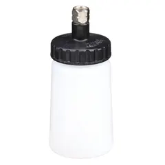 Siphon feed spray gun cup for DeVilbiss series spray guns. Includes fluid tube. Used in industrial painting and finishing applications to supply paint to the spray gun.