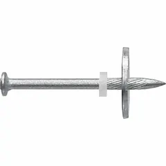 Pack of 100 pins for use with powder-actuated tools. Each pin has an overall length of 1 inch, an 8 mm head diameter, and a 5/32 inch shank diameter. Designed for fastening materials to concrete, steel, or masonry in construction and industrial applications.