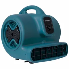 Portable centrifugal blower with a 1/2 hp motor, 115V AC, and three selectable speeds. Features a polypropylene housing and fixed-frame design for variable-speed operation. Suitable for air movement, drying, and ventilation tasks in commercial and industrial environments.