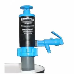This down-stroke drum pump features a polypropylene housing and PP suction tube with EPDM seals. It delivers 48 oz per stroke via piston action and a spout. Suitable for transferring fluids from drums or barrels in industrial, agricultural, and maintenance settings.