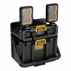 Cordless work light designed for portable illumination in low-light conditions on construction sites, workshops, and job sites. Operates on a 20V MAX battery platform. Measures 11 in wide by 14 in high by 16 in long. Compatible with Tough System modular storage for transport and organization.