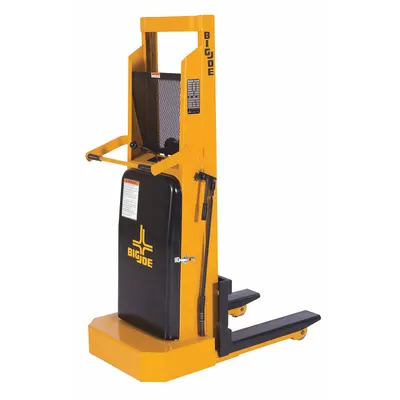 BIG JOE Stacker: 1,000 lb, 60 in Max Lifting Ht, Fixed Fork, 26 1/4 in L x 5 3/8 in W Fork - Electric-Lift & Manual-Push Fork-Over Stackers