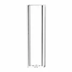Polystyrene cuvette with square cross-section, 4.5 mL capacity, 10 mm path length, and 800 nm maximum bandwidth. Suitable for spectrophotometric measurements in laboratory settings.
