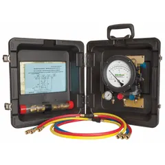 Backflow preventer test kit for testing reduced pressure principle backflow preventers. Includes five valves and a field serviceable filter housing with filters. Compatible with Part No. 34CU41 and Model 98008.