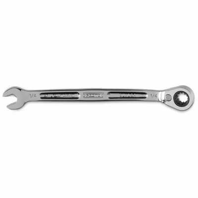 PROTO Combination Wrenches: Alloy Steel, Full Polish Chrome, 1/4 in Head Size - SAE Spline Ratcheting Combination Wrenches