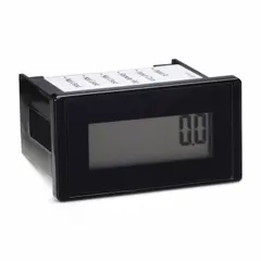 This TRUMETER totalizer is a front panel-mounted device with a high-contrast LCD display and screw terminals. It features a durable plastic housing with NEMA 12 enclosure rating and is UL listed. Typical applications include counting cycles, parts, or events in industrial machinery and manufacturing environments.