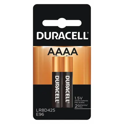 DURACELL Battery: AAAA, Premium, Alkaline, 1.5V DC, CopperTop