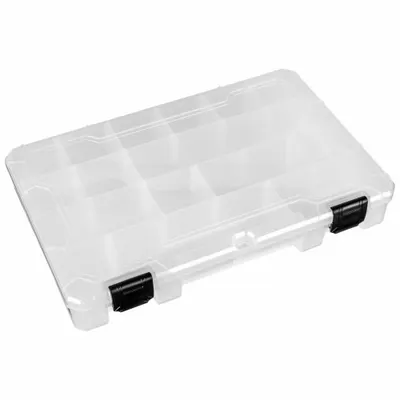 FLAMBEAU Compartment Box: 7 1/4 in x 11 in x 1 3/4 in, Clear - Small Parts Compartmented Boxes with Adjustable Dividers