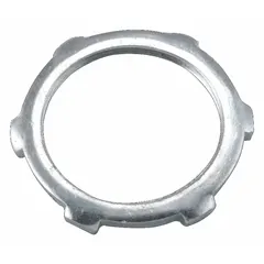 Steel, zinc-plated sealing locknut for threaded rigid metal conduit (RMC) and intermediate metal conduit (IMC). Designed for 3 1/2-inch trade size, it provides a threaded connection to seal conduit entries at enclosures, helping prevent moisture and debris ingress.